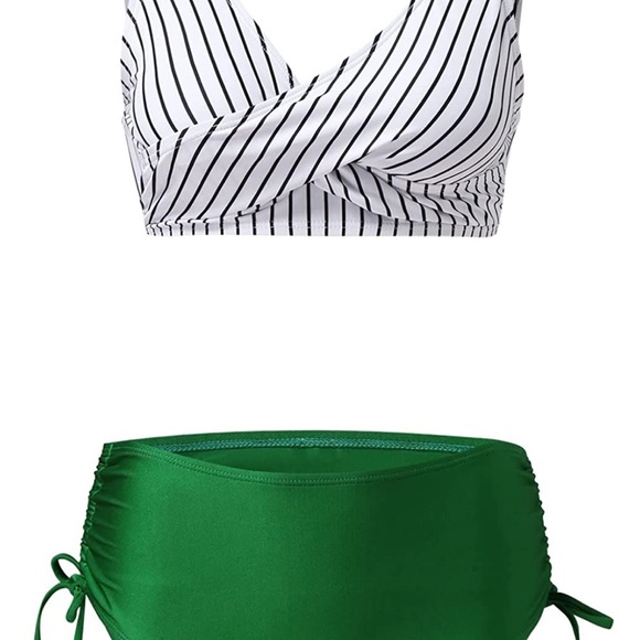 # 15 / NWT Cupshe Stripe Bikini With Green Cinched Bottom 🏖 - Picture 6 of 8